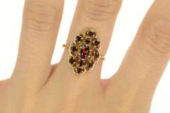 14K Yellow Gold Oval Garnet Twist Halo Vintage Cocktail Ring