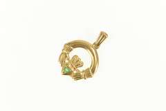 14K Yellow Gold Emerald Claddagh Celtic Traditional Loyalty Pendant