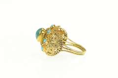 18K Yellow Gold Elaborate Turquoise Oval Domed Filigree Ring