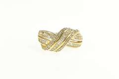 18K Yellow Gold White Topaz Encrusted Criss Cross Statement Ring