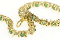 14K Yellow Gold Natural Emerald Diamond Classic Tennis Bracelet