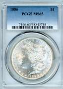 1886 Morgan Silver Dollar in PCGS MS65