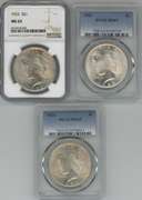 Choice BU 1922, 23 & 24 Peace Silver Dollars NGC & PCGS MS63