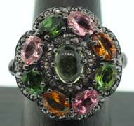 Beautiful Polychromatic Tanzanite Ring with Sterling Silver and Diamond Accents