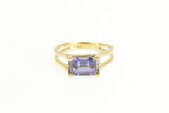 14K Yellow Gold Emerald Cut Amethyst Diamond Accent Squared Ring