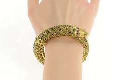 9K Yellow Gold Ruby Emerald Encrusted Fish Pisces Bangle Bracelet
