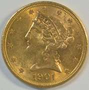 Fully struck Choice BU 1901 $5 Liberty Gold Piece. Nice