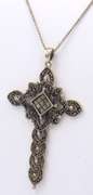 Vintage 925 Sterling Silver Marcasite Cross Pendant on Chain