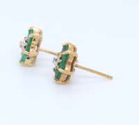 Gorgeous Yellow Gold Emerald and Diamond Flower Earrings