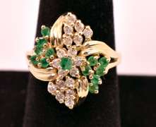 Lovely Emerald and Diamond Ring in Yellow Gold