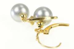 14K Yellow Gold 7.8mm Grey Pearl Dangle Lever Back Earrings