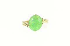 14K Yellow Gold Oval Vibrante Green Syn. Opal Bypass Ring
