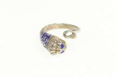 Sterling Silver Blue Enamel 3D Tiger Lion Ornate Wrap Ring