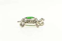Sterling Silver Marcasite Encrusted Sim. Emerald Turtle Pin/Brooch