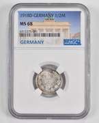 MS68 1918-D Germany 1/2 Mark - Graded NGC