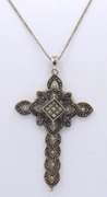 Vintage 925 Sterling Silver Marcasite Cross Pendant on Chain