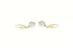 14K Yellow Gold 7.8mm Grey Pearl Dangle Lever Back Earrings