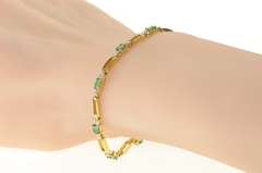 14K Yellow Gold Oval Natural Emerald Diamond Accent Tennis Bracelet