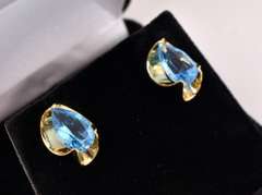 Brilliant Blue Topaz Earrings in 14K Yellow Gold