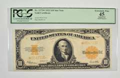 $10 1922 US Gold Certificate LG Note PCGS 45 XF Apparent Small Repairs