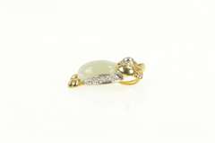 14K Yellow Gold Opal Diamond Eyed Jade Owl Wisdom Animal Pendant