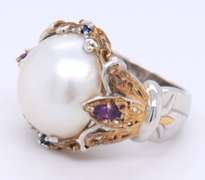 Vintage 925 Sterling Silver Pearl Dome Ring