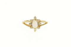 14K Yellow Gold Marquise Opal Diamond Halo Engagement Ring