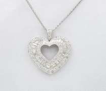 Elegant Diamond Heart Necklace with Baguette and Round Diamonds