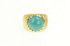 18K Yellow Gold Vintage Turquoise Cabochon Swirl Twist Ring