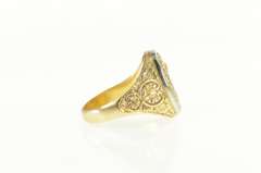 18K Yellow Gold Elaborate Scrollwork Family Crest Emblem Ring