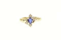 14K Yellow Gold Oval Syn. Sapphire Diamond Cluster Ring