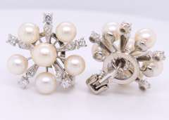Fantastic White Gold Pearl and Diamond Star Earrings