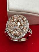 certified ladies 14k white gold and diamond ring with rose gold accent