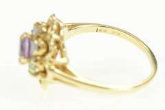 14K Yellow Gold Amethyst Opal Halo 1960's Floral Cocktail Ring