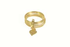 18K Yellow Gold I A Initial Heart Charm Layered Stacked Band Ring