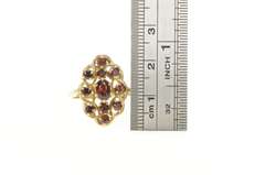 14K Yellow Gold Oval Garnet Twist Halo Vintage Cocktail Ring