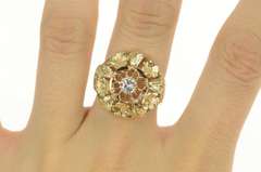 14K Yellow Gold 0.33 Ct Diamond Floral Leaf Domed Engagement Ring