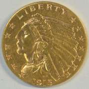 Lustrous 1915 US $2.50 Indian Gold Piece. Nice