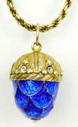 Exquisite Vintage Sterling Enamel Acorn Pendant & Chain