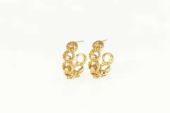 14K Yellow Gold 0.24 Ctw Diamond Circle Rope Pattern Hoop Earrings
