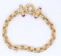 Charming Yellow Gold Rolo Chain Link Toggle Ruby Bracelet