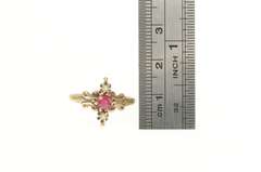 14K Yellow Gold Victorian Syn. Ruby Seed Pearl Statement Ring