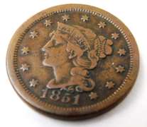 Rare 1851 U.S. Large Cent Coin