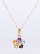 Attractive Yellow Gold Multi Gemstone Flower Pendant on Chain