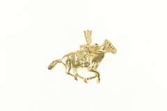 14K Yellow Gold Horse Race Jockey Derby Diamond Cut Charm/Pendant