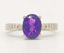 14kt Solid White Gold Amethyst & Diamond Ring