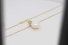 Fantastic Yellow Gold Pave Diamond and Pearl Pendant on Chain Necklace