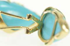 14K Yellow Gold Ornate Pear Turquoise Cabochon Clip Back Earrings