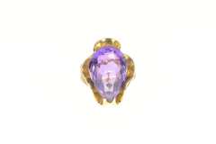 14K Yellow Gold Oval Amethyst 1950's Scalloped Cocktail Ring