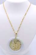 Attractive Yellow Gold Lucky Dragon Jade Round Pendant on Chain